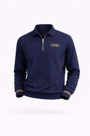 GNG Navy Luxury Zip Polo